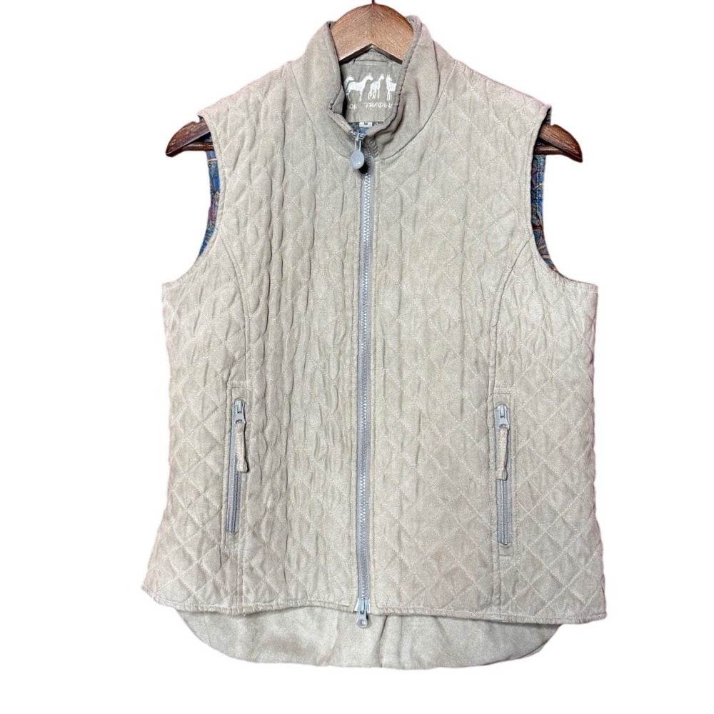 Outback Trading‎ Co. Quilted Vest Women Medium Tan Faux Suede Paisley Western